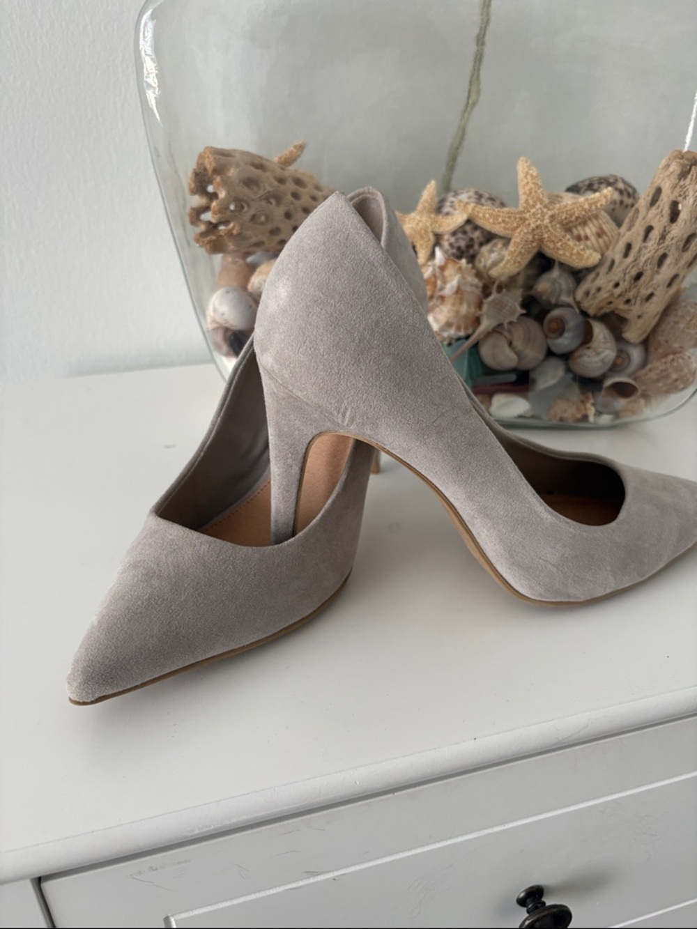 Christian Siriano Taupe Suede Pointed-Toe Pumps